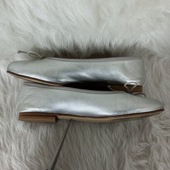 Margaux Metallic Silver Nappa Leather Bow Toe The Demi Ballet Flat 37 M US 7 - Picture 5 of 8